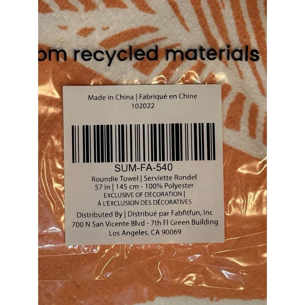 Summer & Rose Roundie Towel 57in 100% Polyester Orange Floral Recycled Material